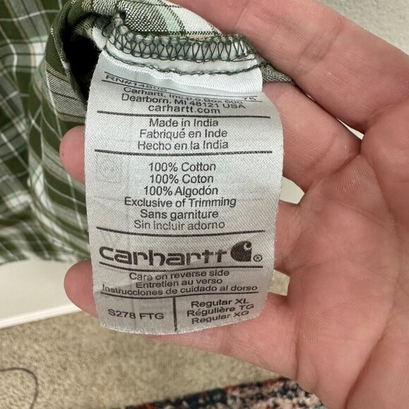 Carhartt Green Plaid Short Sleeve Cotton Button Up Shirt S278 FTG Mens size XL - Picture 3 of 5